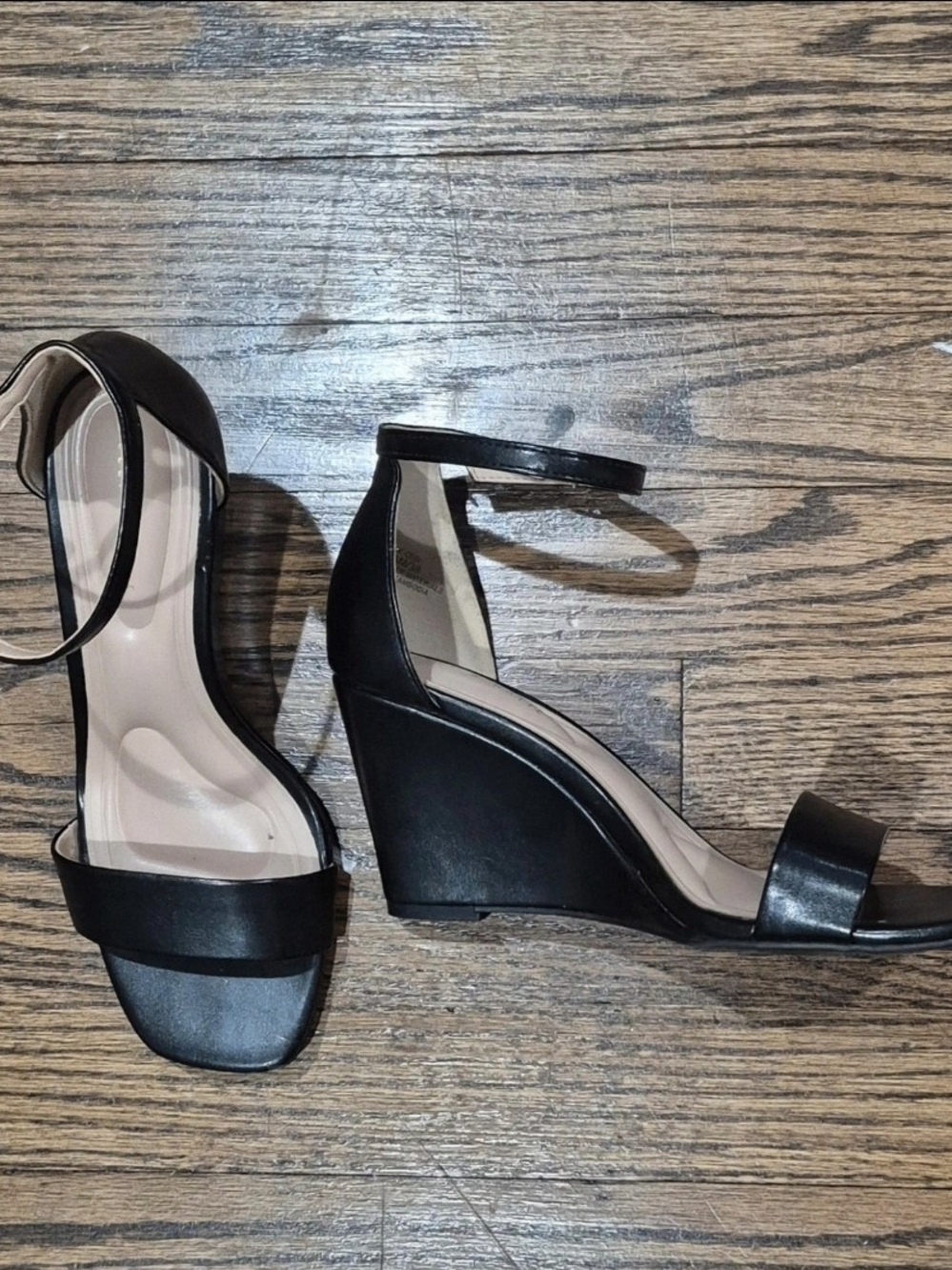 Kelly & Katie Black Ankle-Strap Wedge Sandals